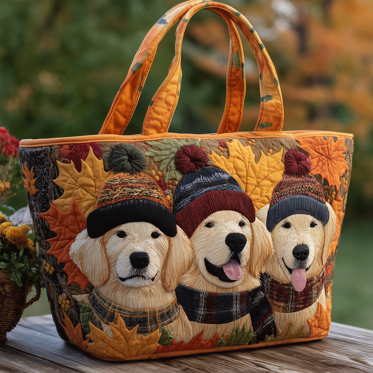 Pumpkin Golden Retriever Quilted Tote Bag GFTOXM112