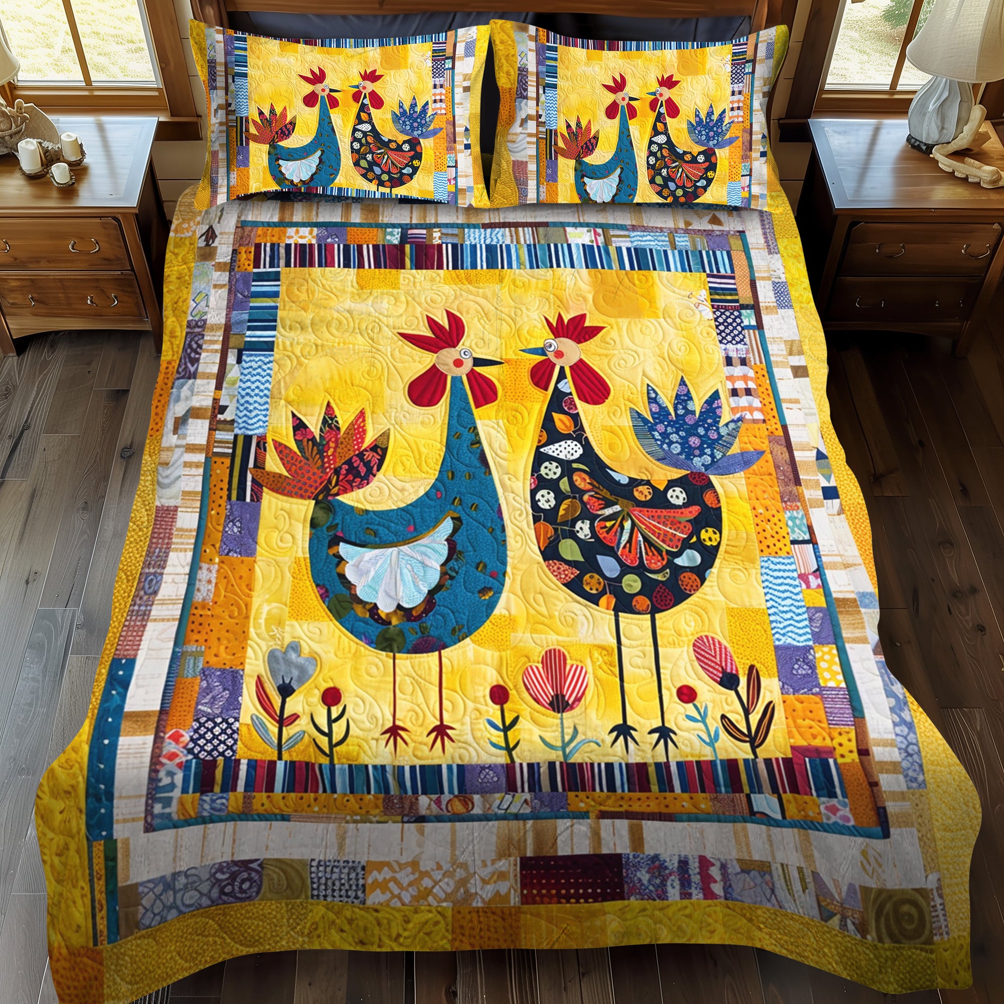 Cottage Hens 3-Piece Quilted Bedding Set NCU0TH889 main image 1