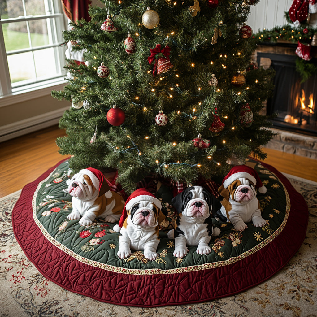 Festive Bulldog Spirit Quilted Christmas Tree Skirt NCU0DV8070