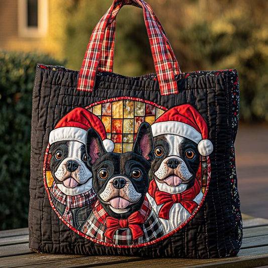Festive Bulldog Trio Quilted Tote Bag NCU0XD664