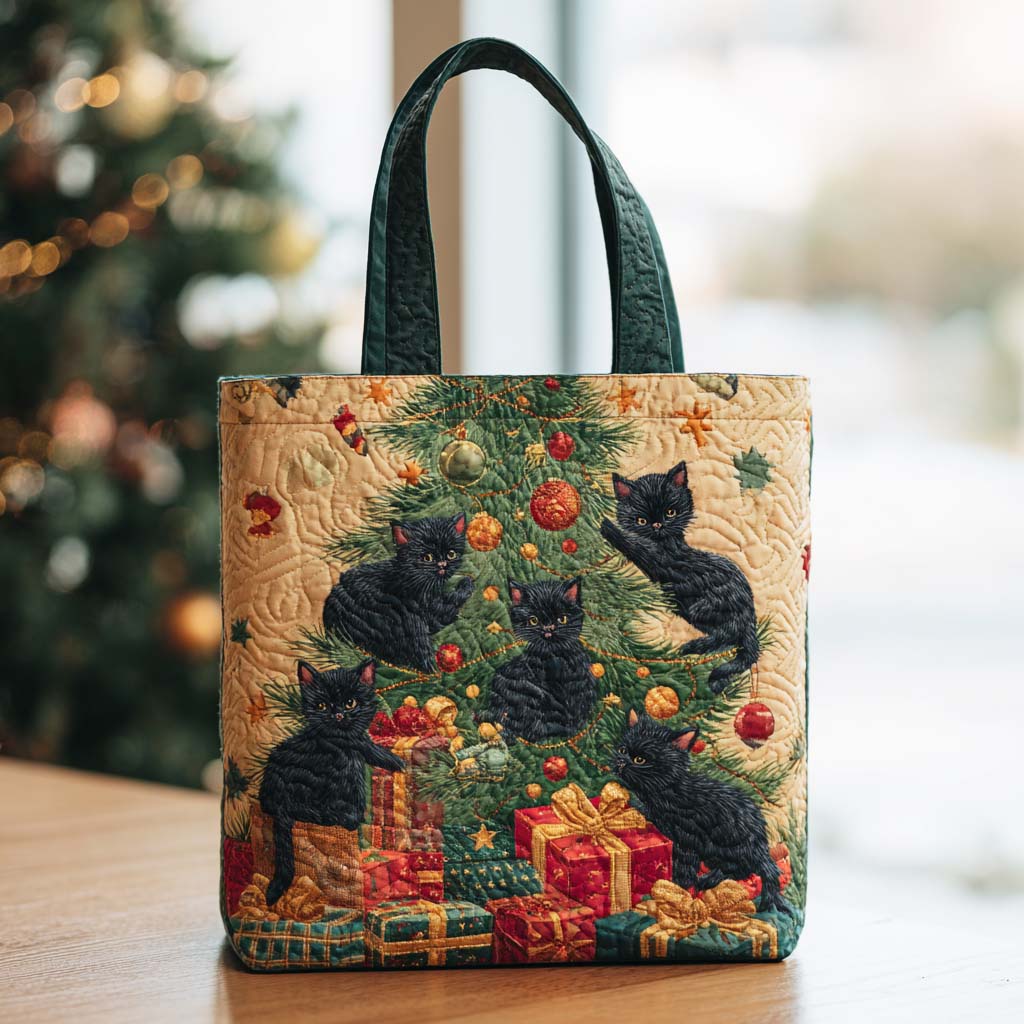 Festive Cat Quilted Tote Bag NCU0TD246