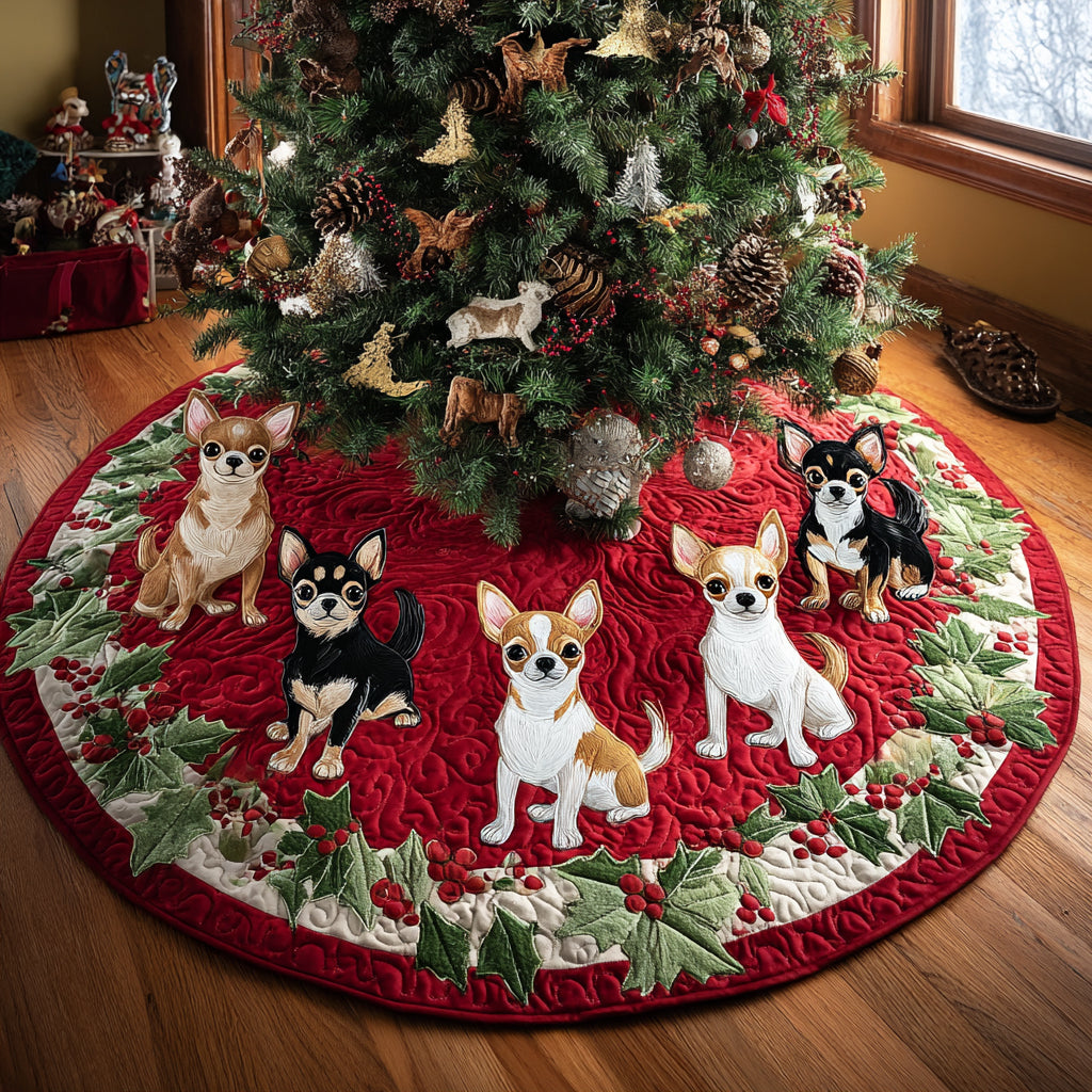 Festive Chihuahua Quilted Christmas Tree Skirt NCU0DV8135