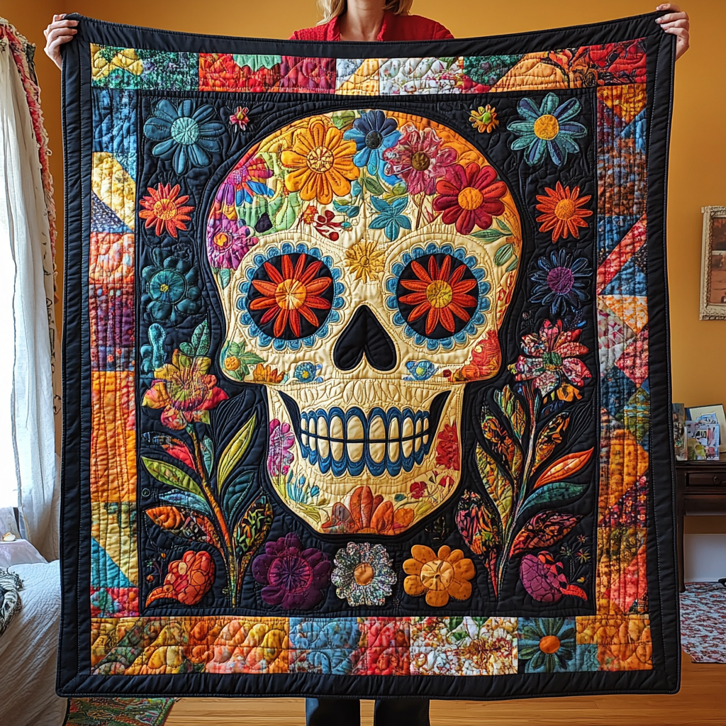Whimsical Skull Quilted Blanket NCU0VT65