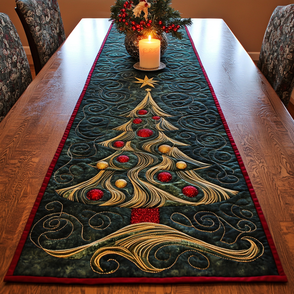 Evergreen Glow Quilted Table Runner NCU0NTD533