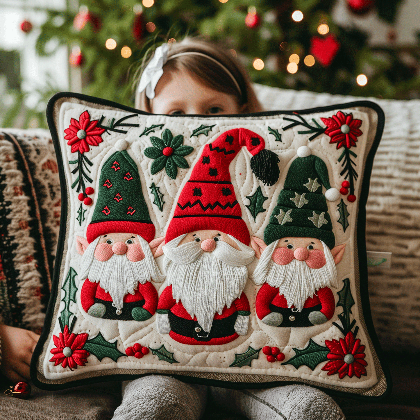 Festive Gnome Trio Quilted Pillow Case NCU0TH1109