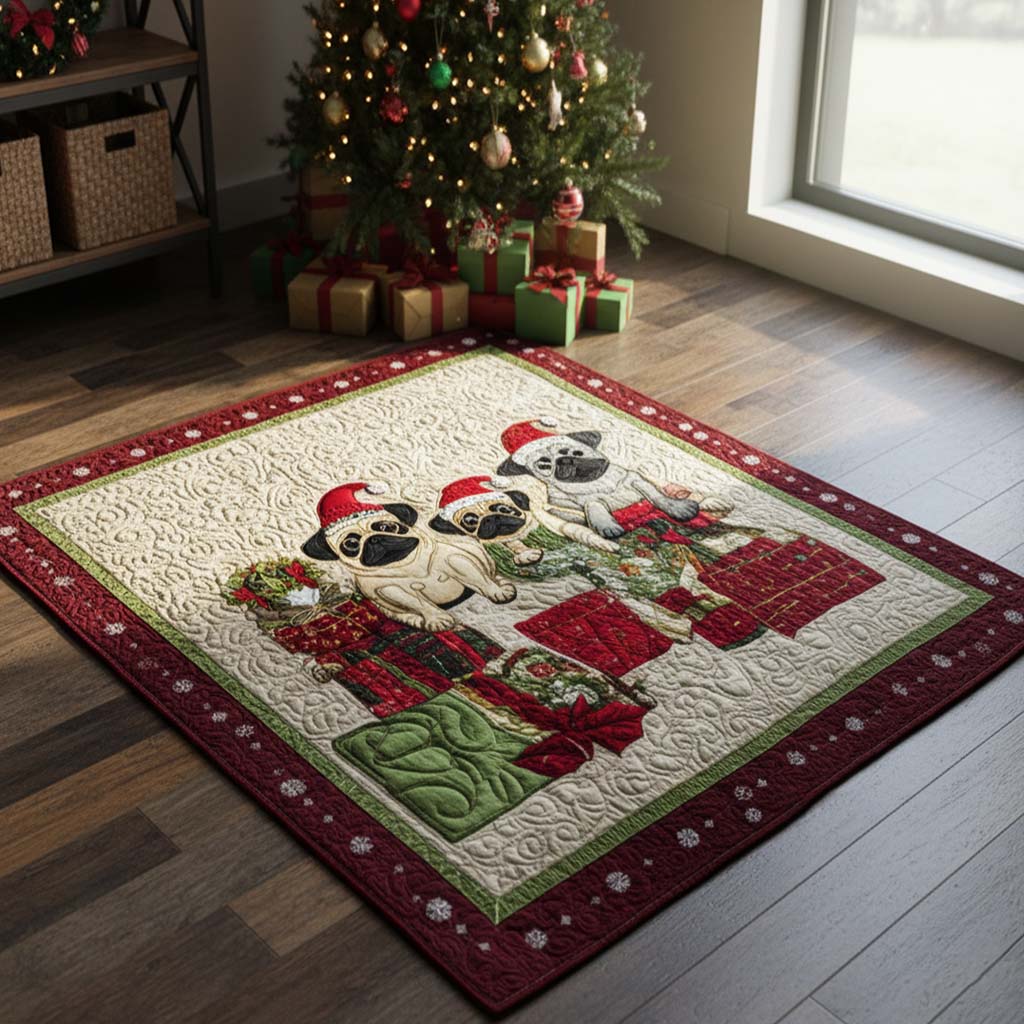 Festive Pug Trio Area Rug NCU0PT9811