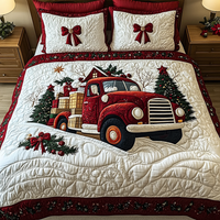 Festive Red Roadster 3-Piece Quilted Bedding Set NCU0DK2175