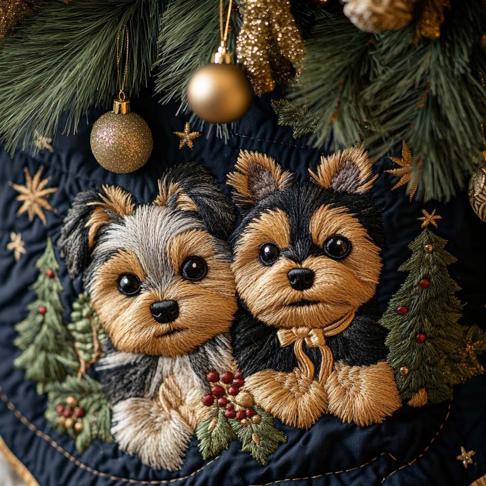 Festive Yorkie Quilted Christmas Tree Skirt NCU0DV8002