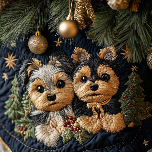 Festive Yorkie Quilted Christmas Tree Skirt NCU0DV8002