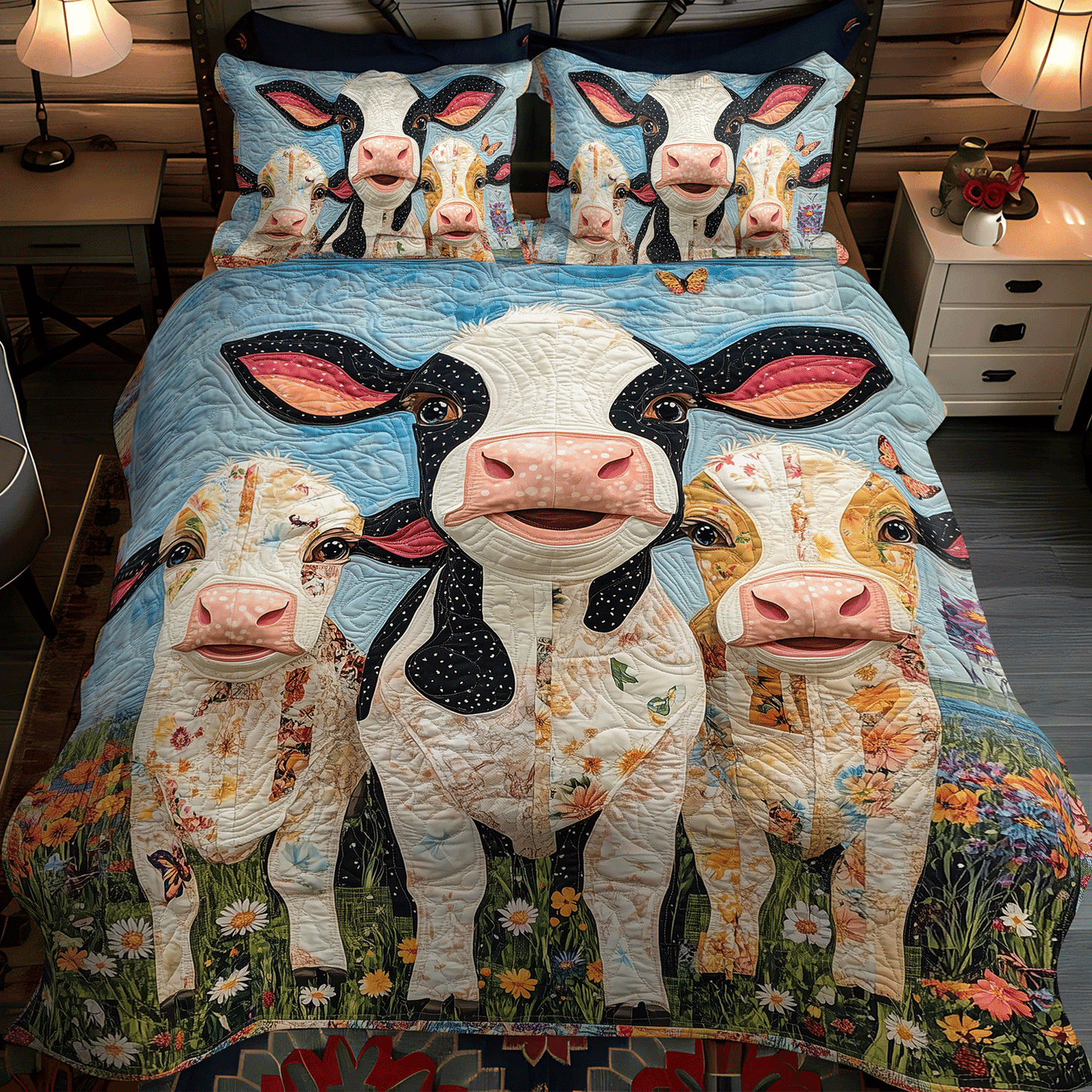 Field of Friends 3-Piece Quilted Bedding Set NCU0TH1376