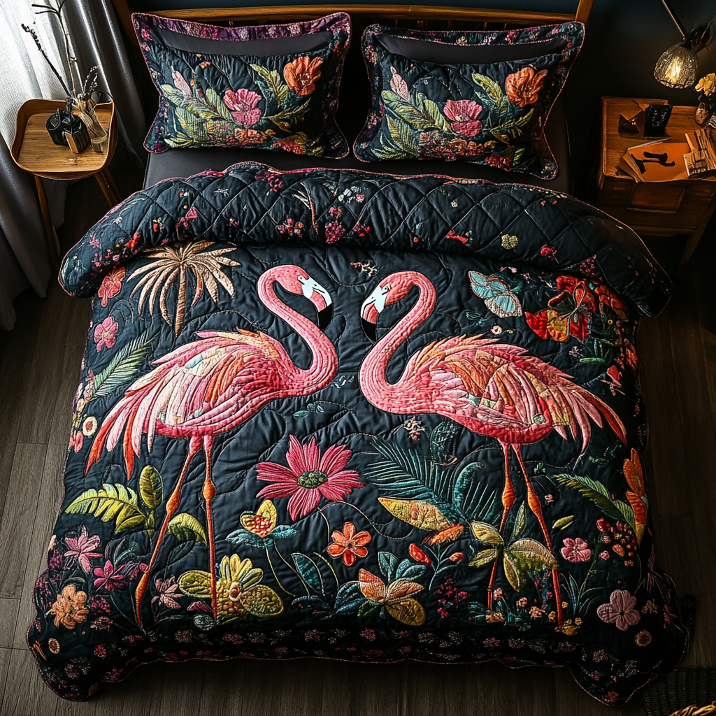 Flamingo Dreams 3-Piece Quilted Bedding Set NCU0DV3058