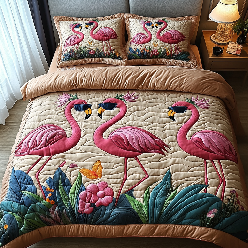 Flamingo Haven 3-Piece Quilted Bedding Set NCU0DV3061