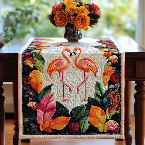 Flamingo Heart Quilted Table Runner NCU0NT4895
