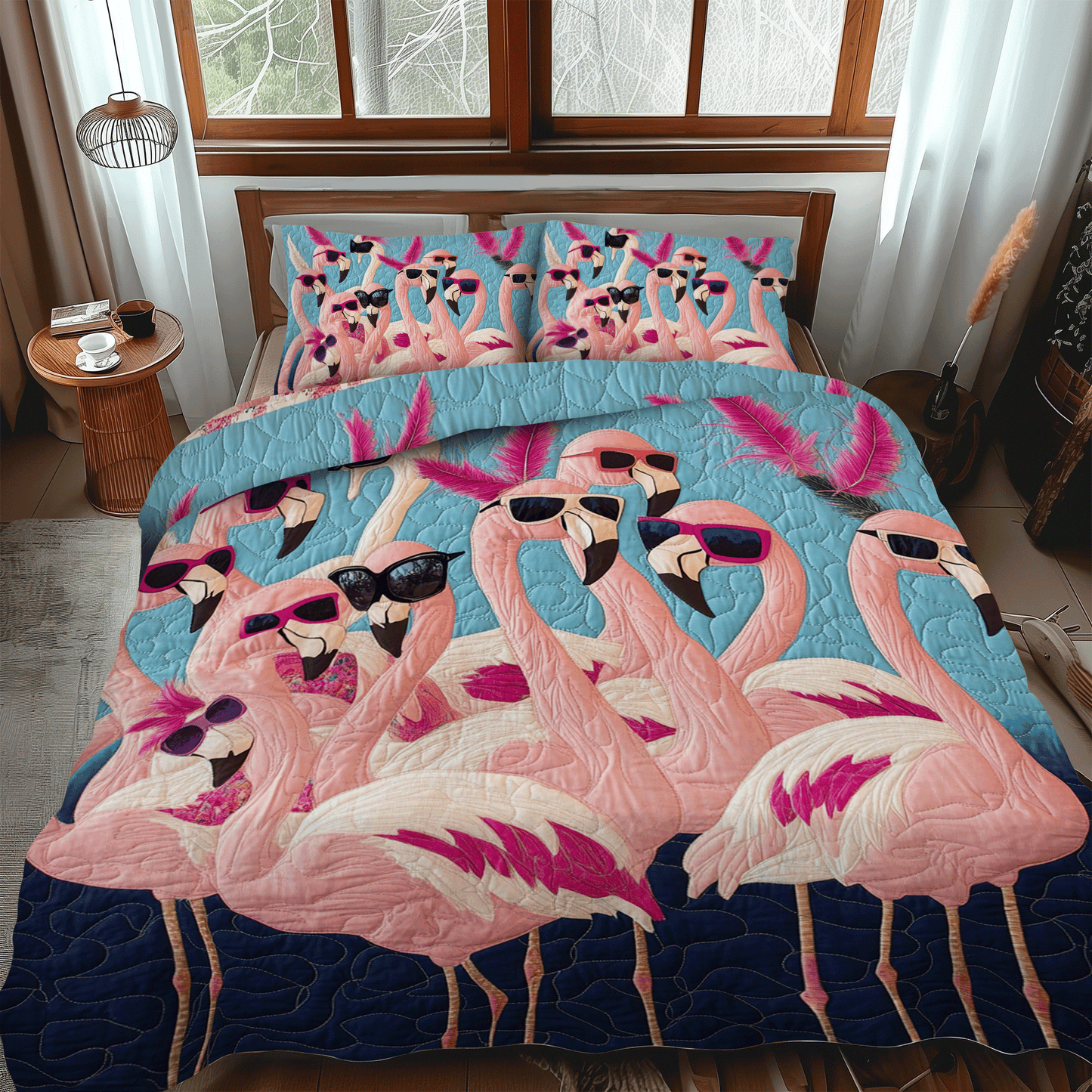 Flamingo Pattern 3-Piece Quilted Bedding Set NCU0PD509
