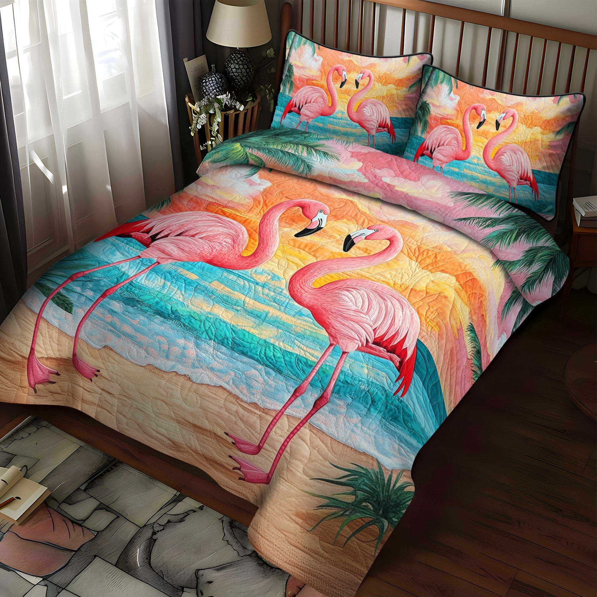 Flamingo Shine 3-Piece Quilted Bedding Set NCU0TL897