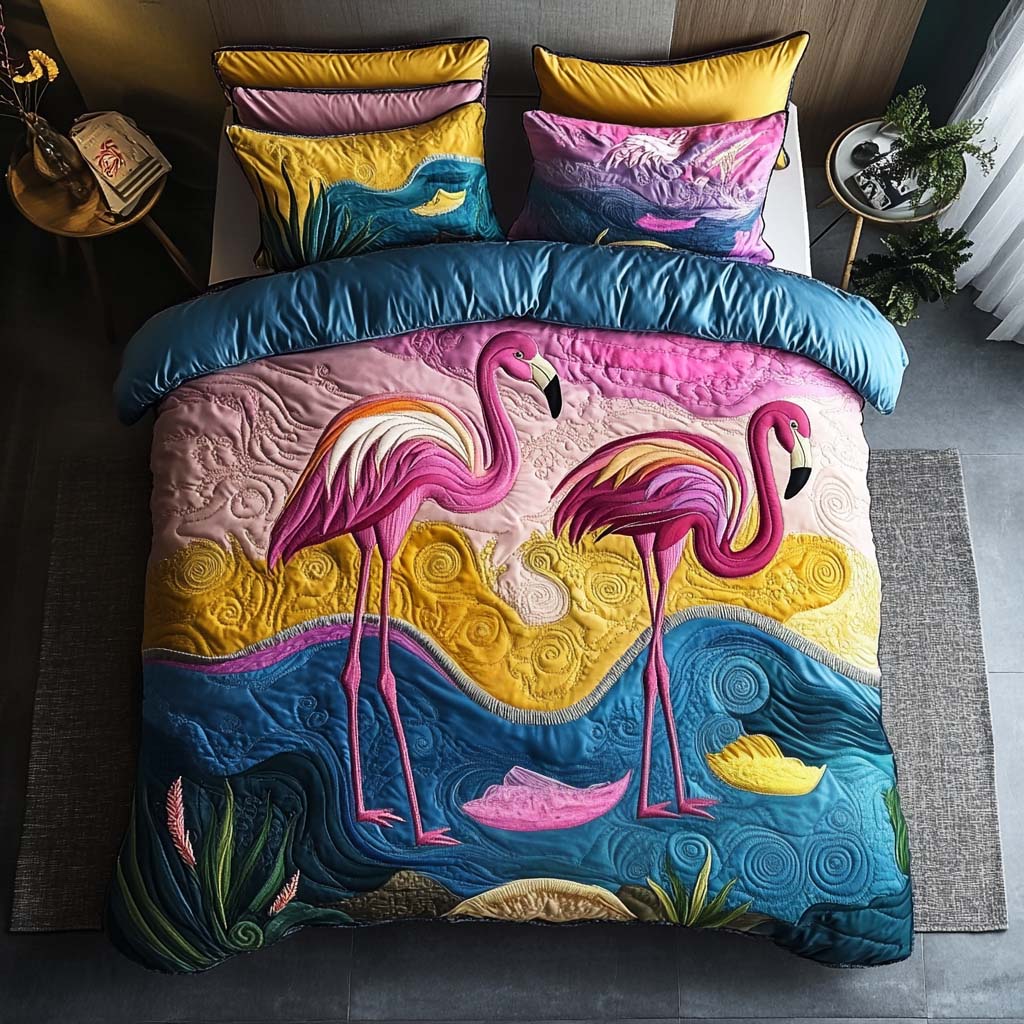 Flamingo Party 3-Piece Quilted Bedding Set NCU0TL882 main image 1