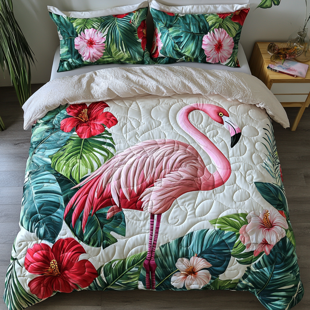 Flamingo Party 3-Piece Quilted Bedding Set NCU0TL882