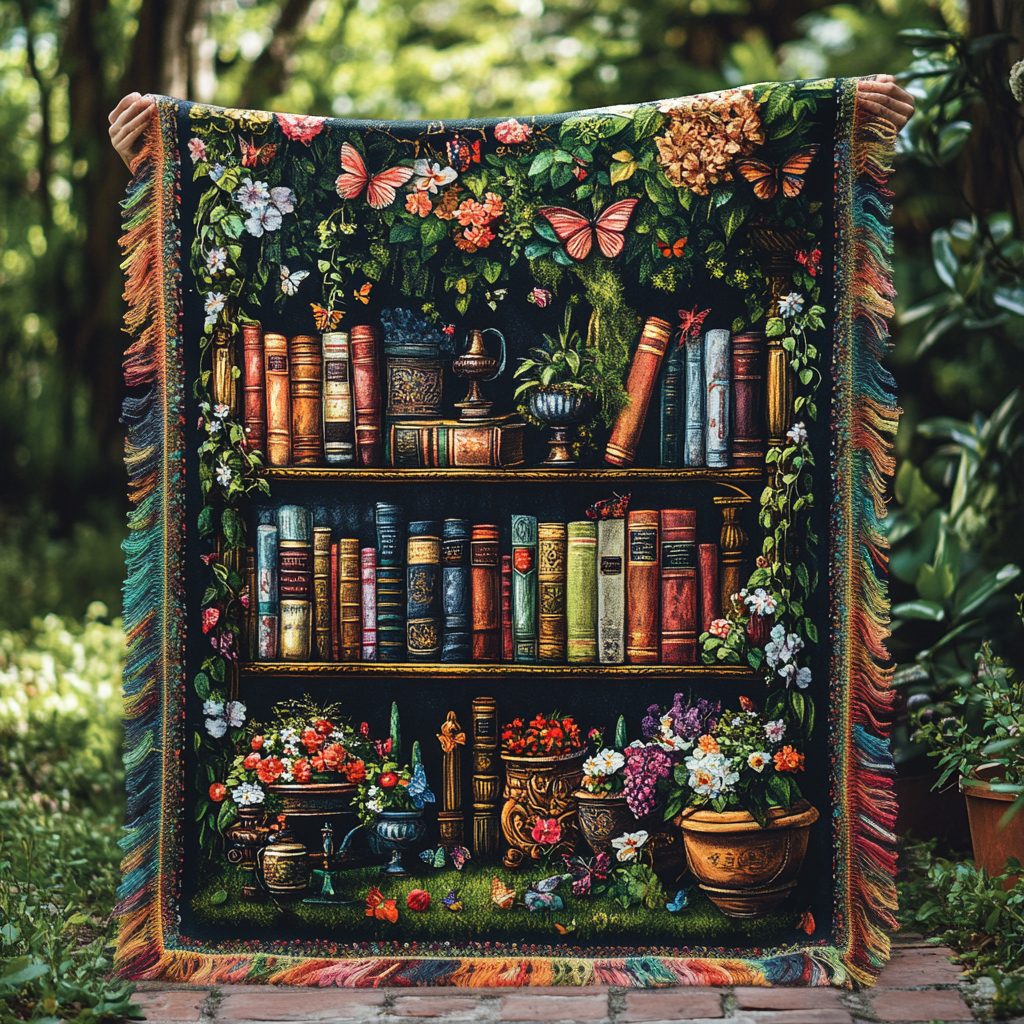 Floral Bookshelf Haven Woven Sofa Blanket NCU0DV3874