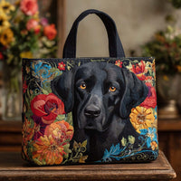 Floral Black Lab Quilted Tote Bag NCU0NT9086