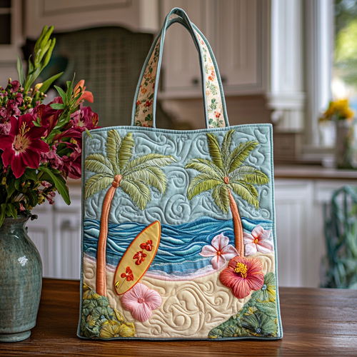 Floral Coastline Quilted Tote Bag NCU0VL2665