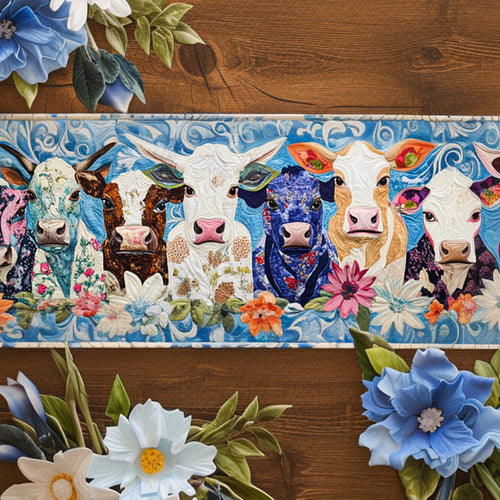 Floral Cows Quilted Table Runner NCU0NT6543