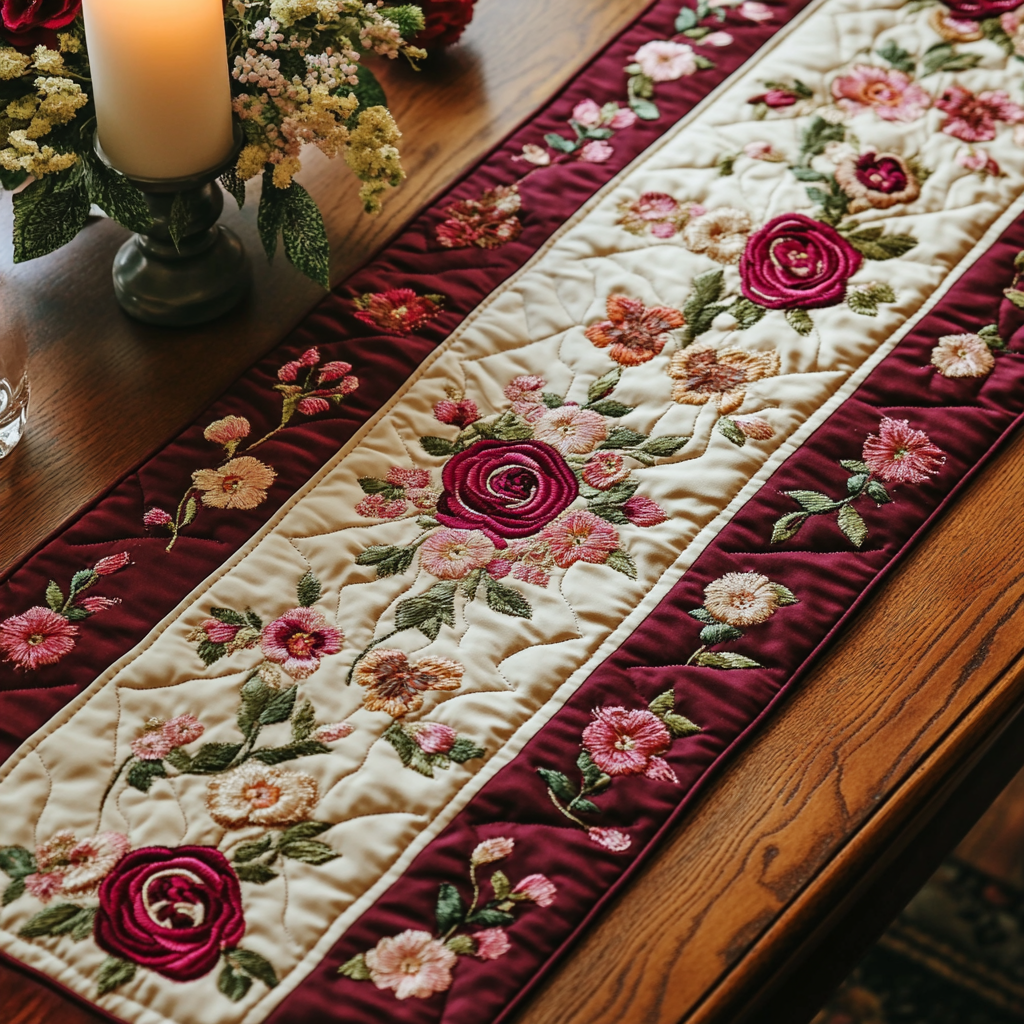 Floral Delight Quilted Table Runner NCU0VH4093 – Vantique