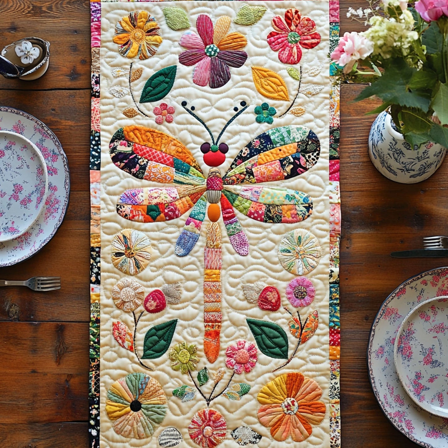 Floral Drift Quilted Table Runner NCU0PT5415