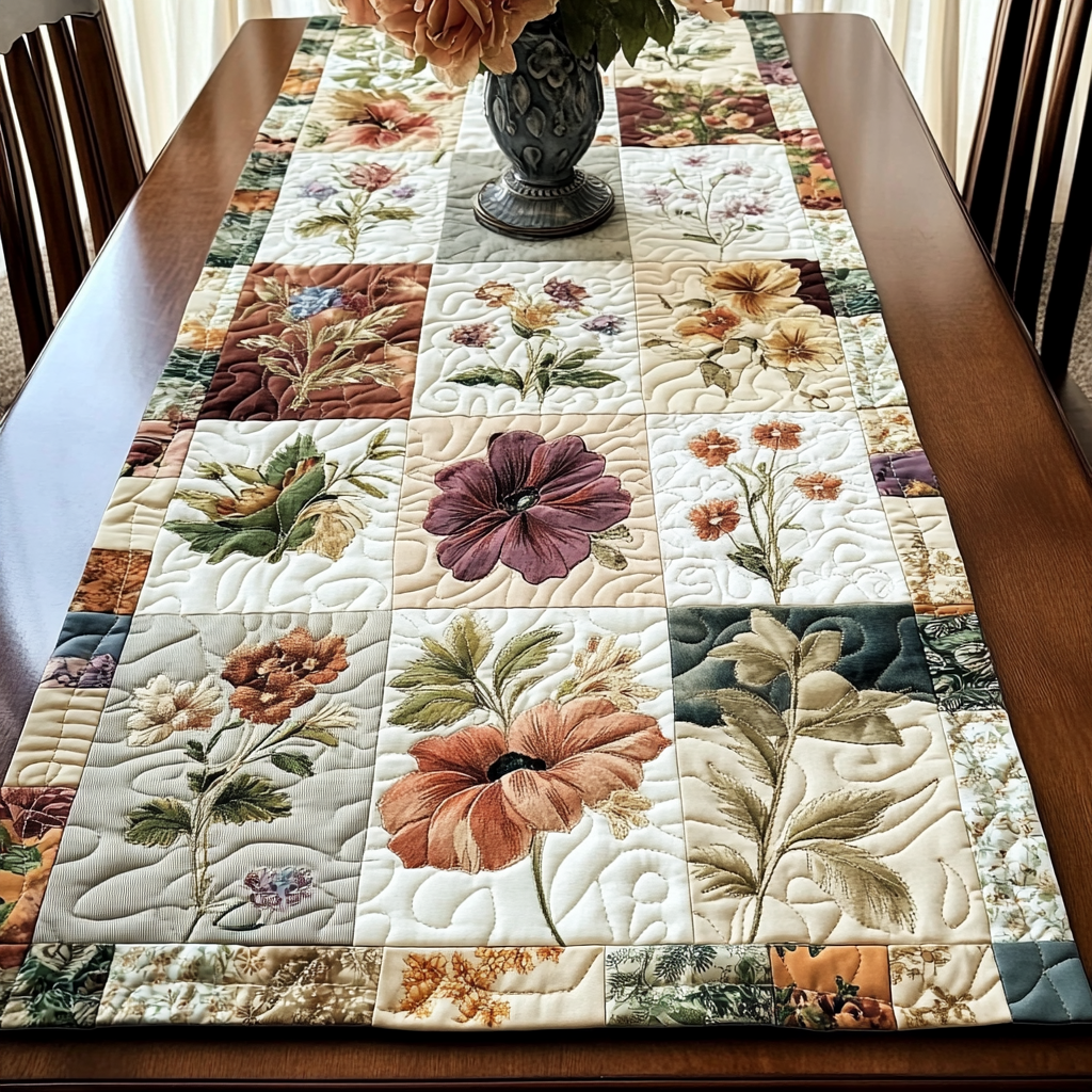 Floral Boards Quilted Table Runner NCU0NVH757