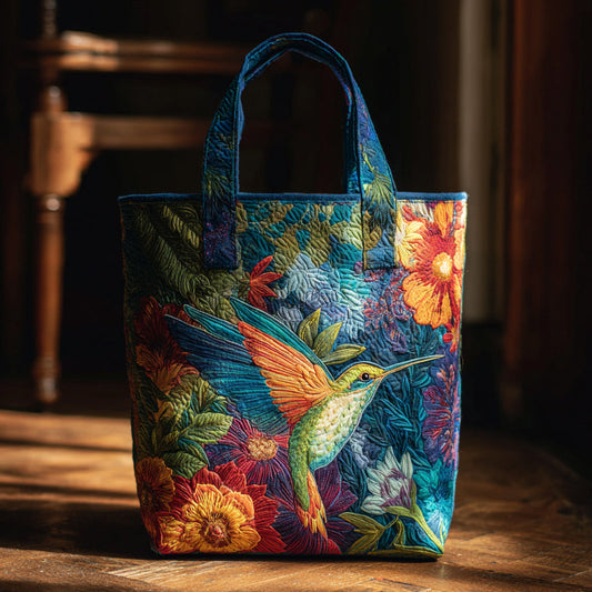 Floral Hummingbird Quilted Tote Bag NCU0HH296