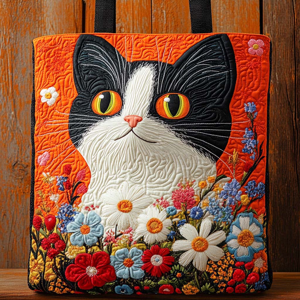 Floral Muse Cat Quilted Tote Bag NCU0XD1211