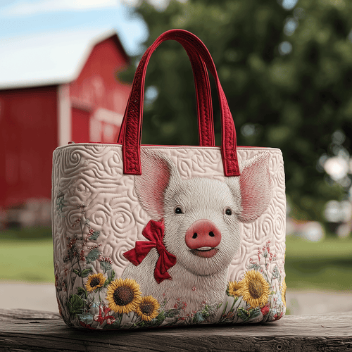 Floral Pig Delight Quilted Tote Bag NCU0TH2761