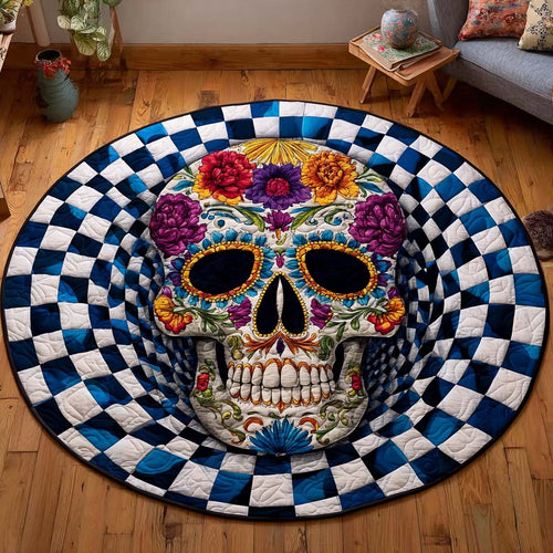 Floral Skull Quilted Round Mat NCU0NT9927
