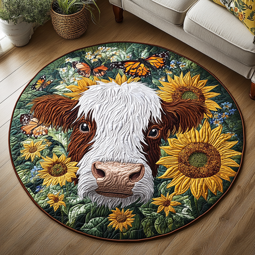 Floral Steer Quilted Round Mat NCU0VH4380