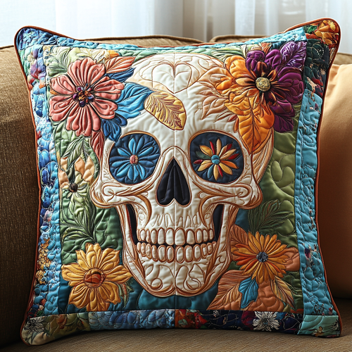 Flower Crown Skull Quilted Pillow Case NCU0TL1872