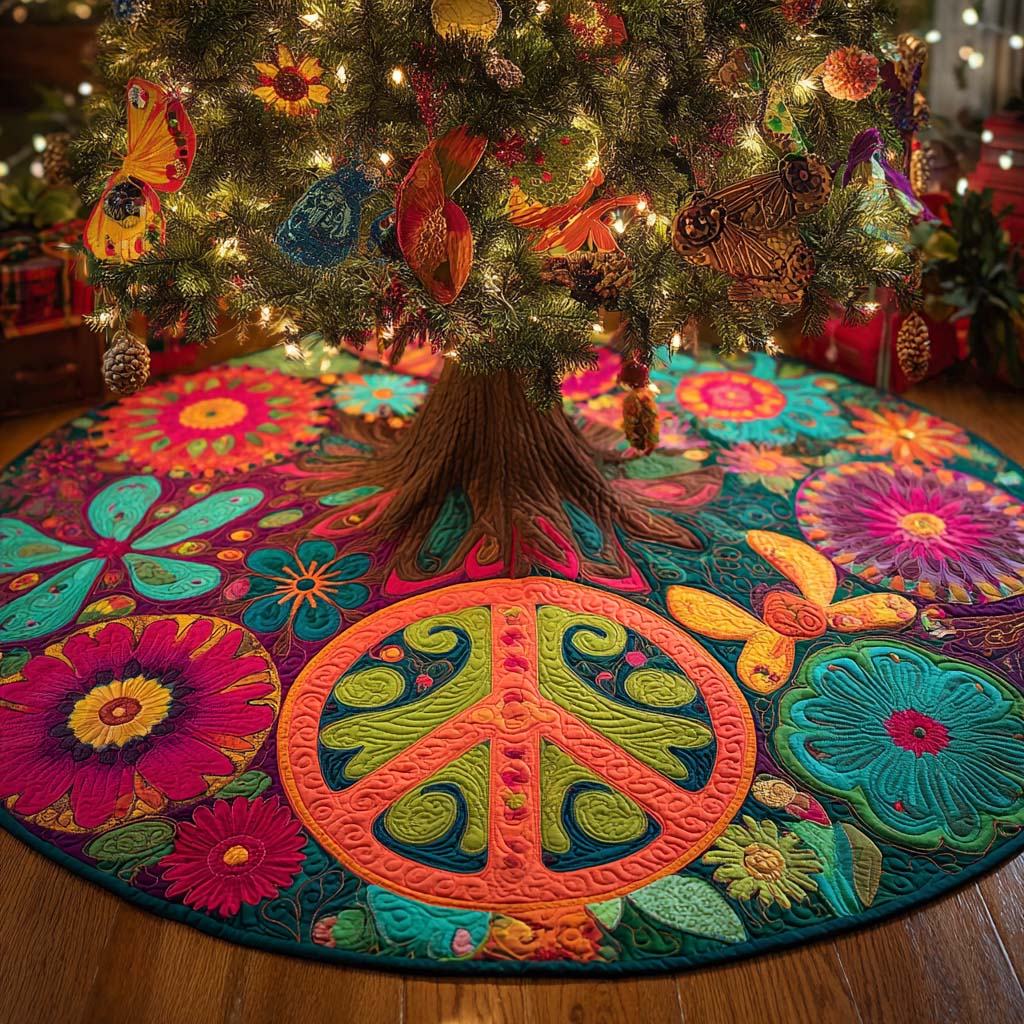 Flower Power Peace Tree Quilted Tree Skirt NCU0XD1340