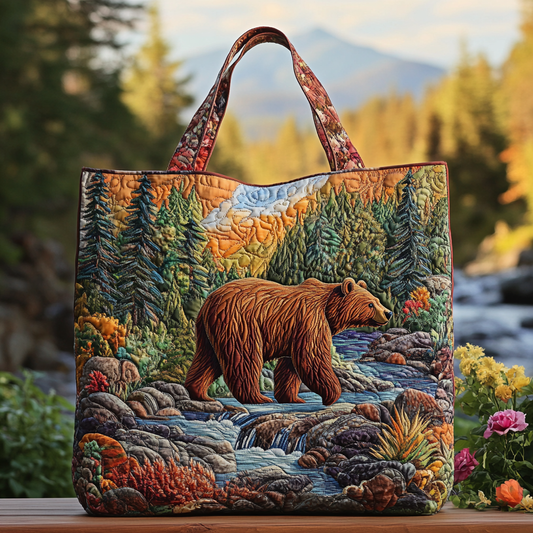 Forest Bear Quilted Tote Bag NCU0DK9665