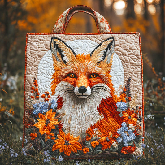 Forest Bloom Fox Quilted Tote Bag NCU0TD630