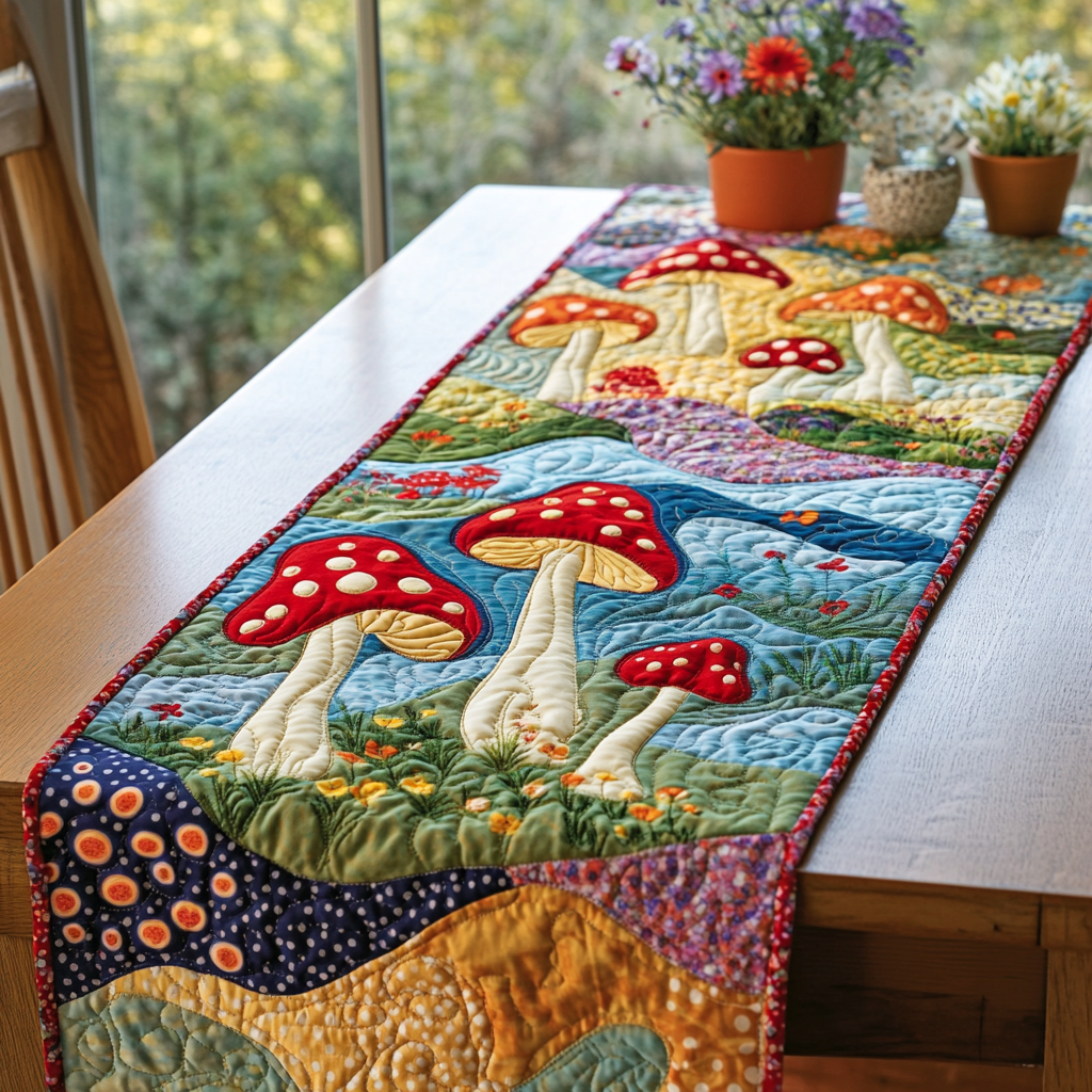 Forest Mushroom Quilted Table Runner NCU0DK7484 – Vantique