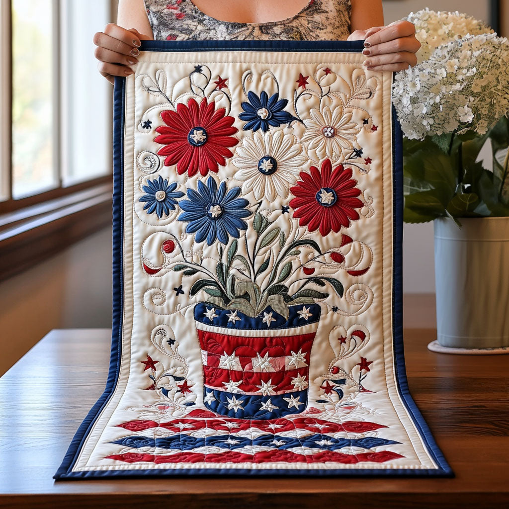 Freedom Flowers Quilted Table Runner NCU0PT3307