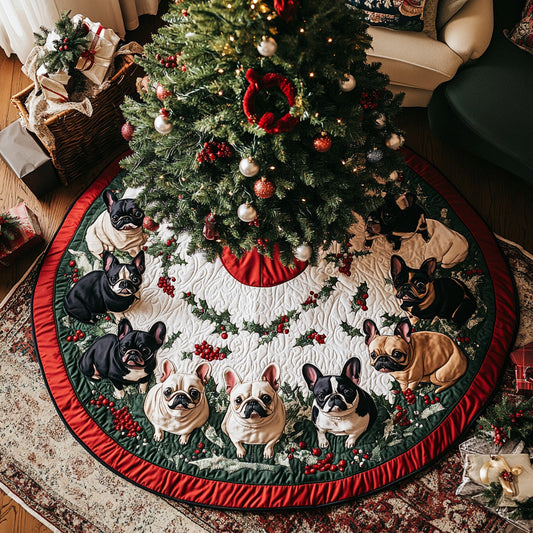 Frenchie Christmas Joy Quilted Christmas Tree Skirt NCU0DV7963
