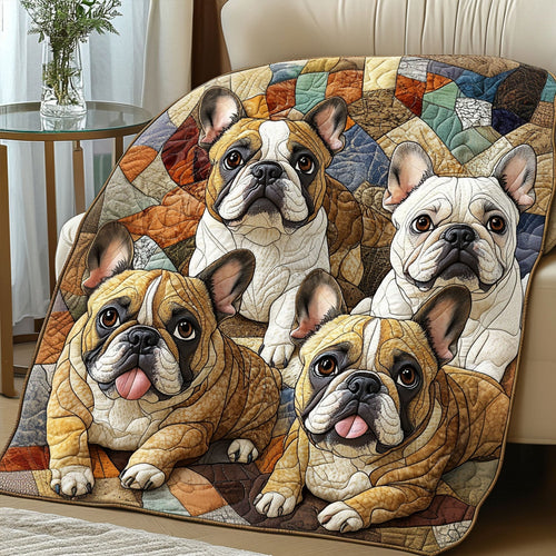 Frenchie Patchwork Love Quilted Blanket NCU0PT4190