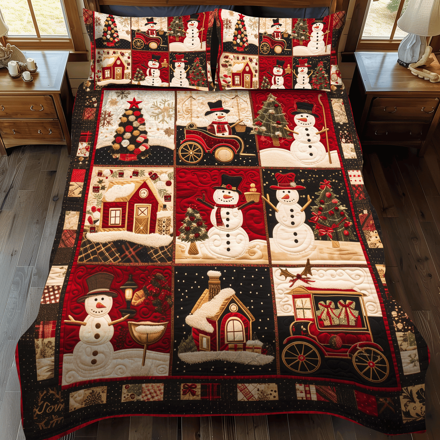 Frosty Friends Christmas 3-Piece 3-Piece Quilted Bedding Set NCU0DV200