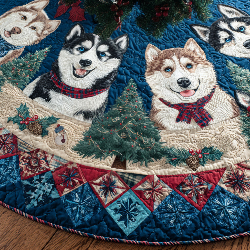 Frosty Husky Dreams Quilted Christmas Tree Skirt NCU0DV8059