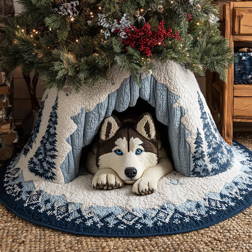 Frosty Husky Hideaway Christmas Quilted Tree Skirt NCU0TH3663