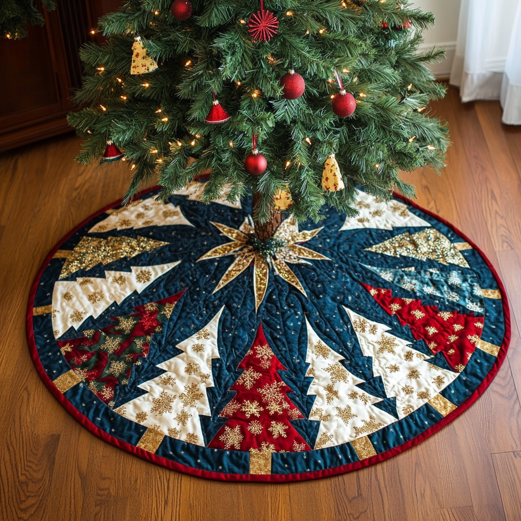 Frosty Jubilee Quilted Christmas Tree Skirt NCU0DV1032