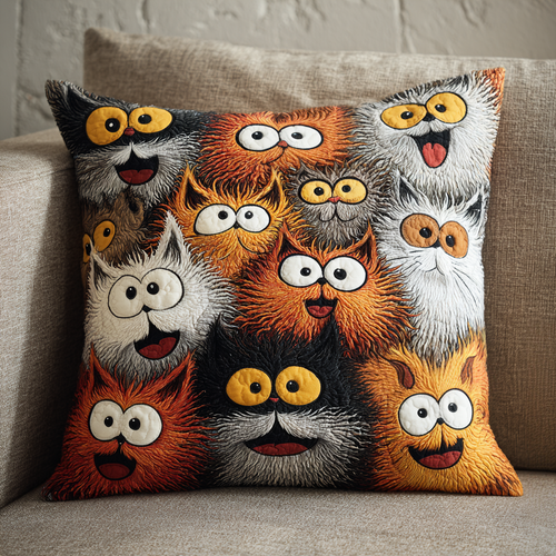 Funny Cats Quilted Pillow Case NCU0NT9937
