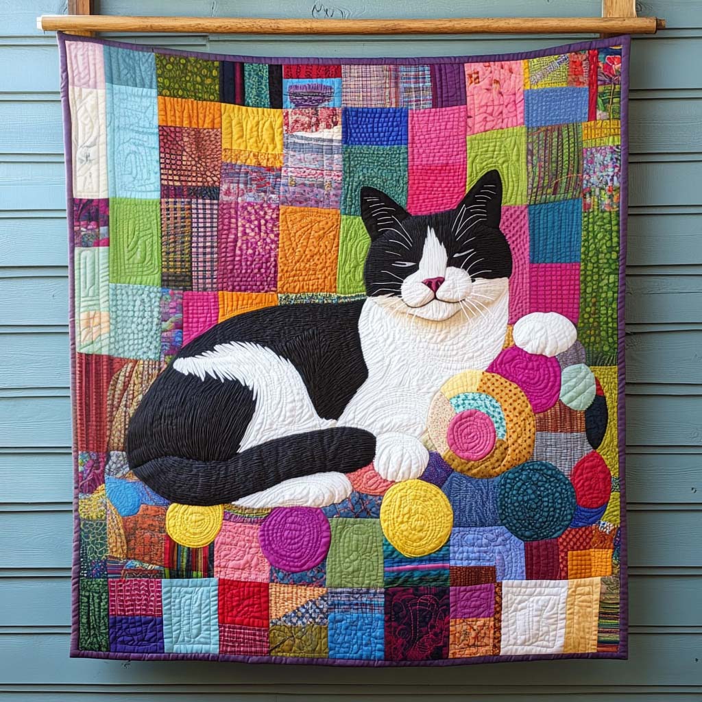 Sleeping Cat Sunflower Quilted Blanket NCU0PD591