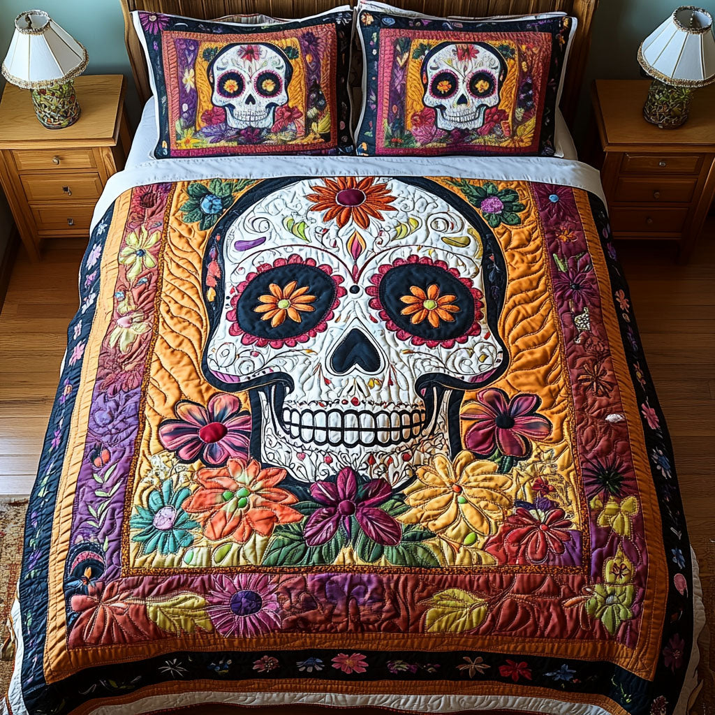 Sunflower Skull 3-Piece Quilted Bedding Set NCU0NXD1746