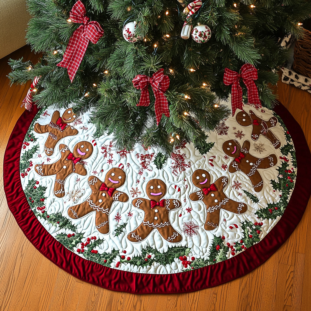Gingerbread Joy Christmas Quilted Tree Skirt NCU0DK10486