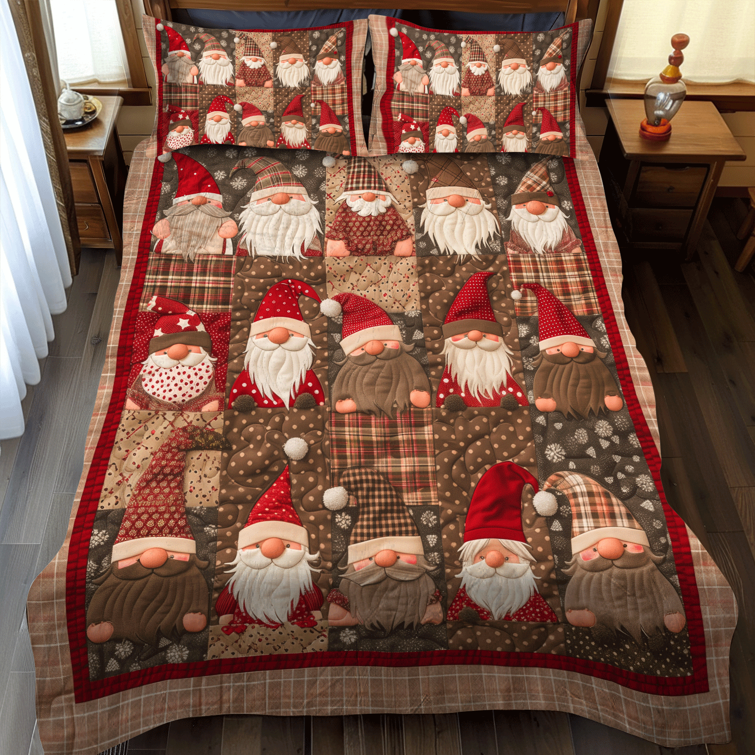 Sweet Gnome 3-Piece Quilted Bedding Set NCU0TH1058